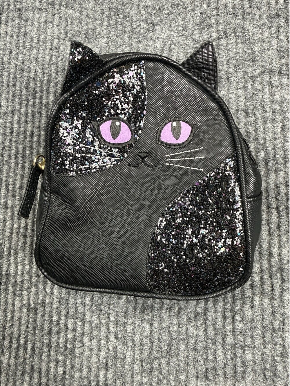 Bath & Body Works Halloween Black Cat Glitter Mini Backpack Cosmetic Bag 6.5”